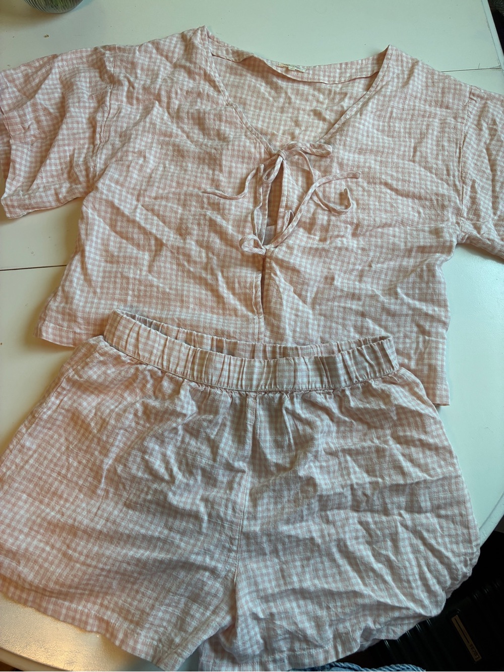 Rylee + Cru Light Pink Gingham Tie-Front Set